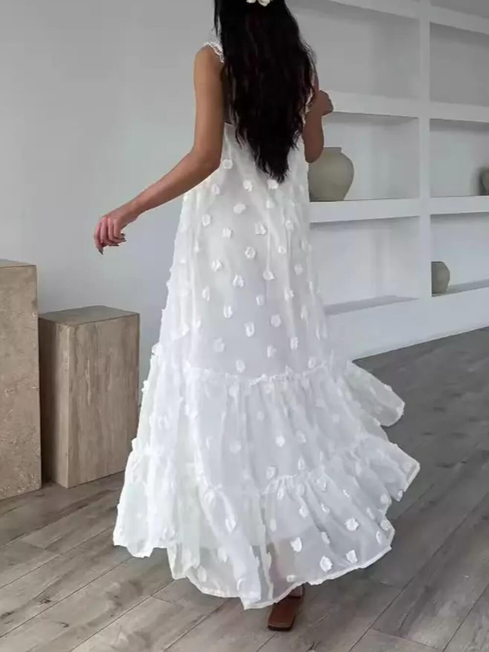 Flower Decor Pretty A-Line Layered Loose Maxi Dress