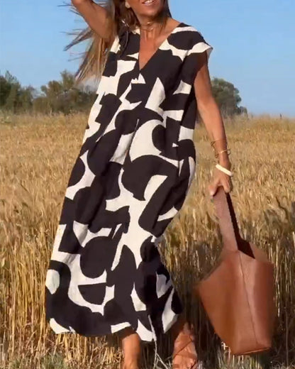 Elowen - Irregular Geometric Print Sleeveless Dress