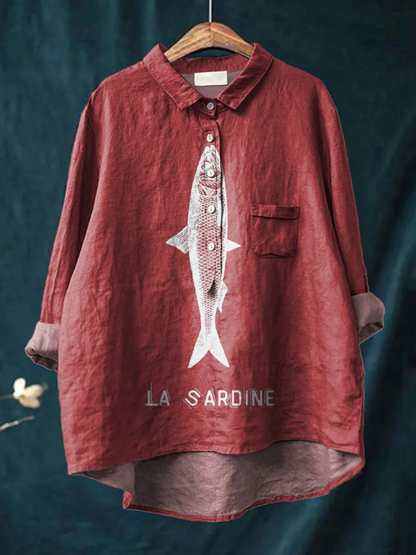 Sophie | Sardine Fish Graphic Printed Women's Casual Shirt