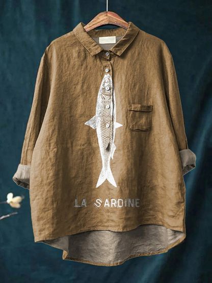 Sophie | Sardine Fish Graphic Printed Women's Casual Shirt