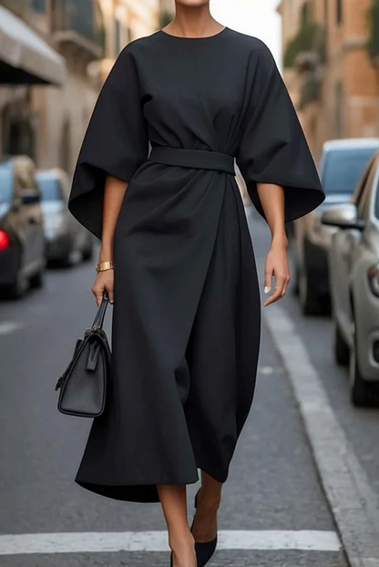 Emilia™ - Elegant Dress with Lantern Sleeves and Belt