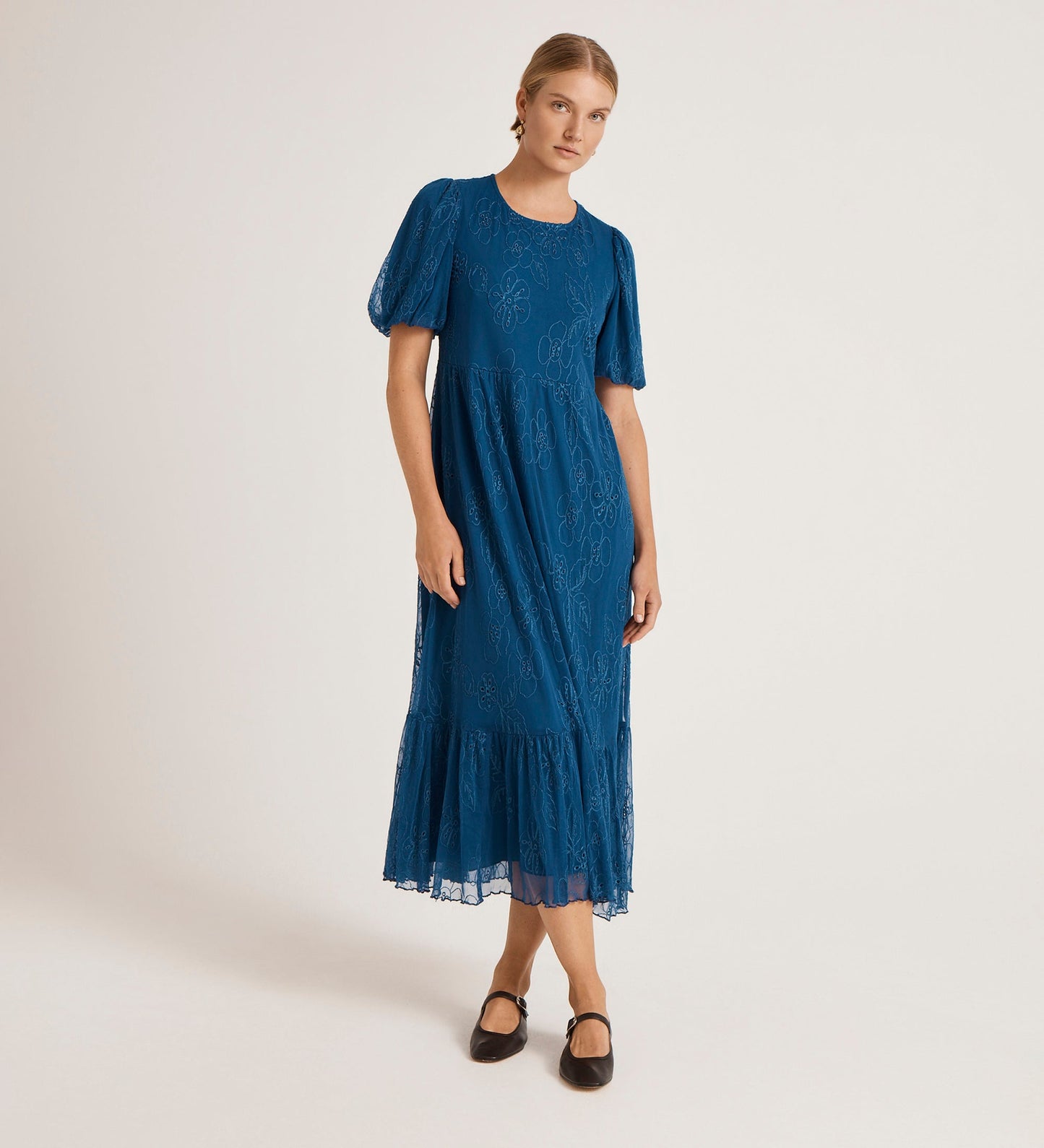Yasmine Blue Mesh Midi Tea Dress