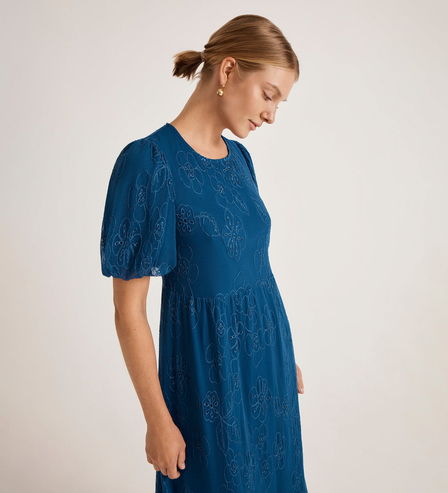 Yasmine Blue Mesh Midi Tea Dress