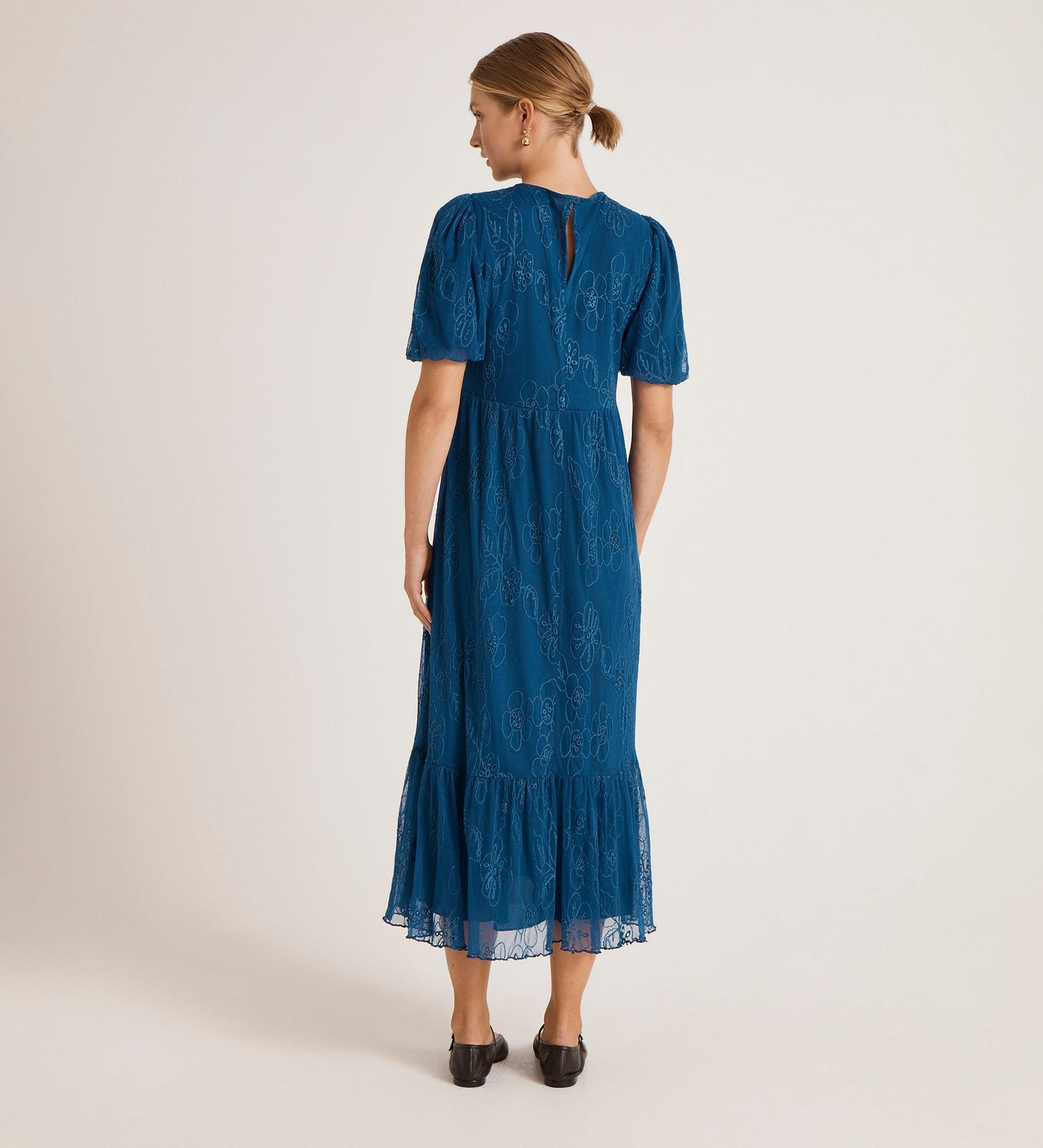 Yasmine Blue Mesh Midi Tea Dress